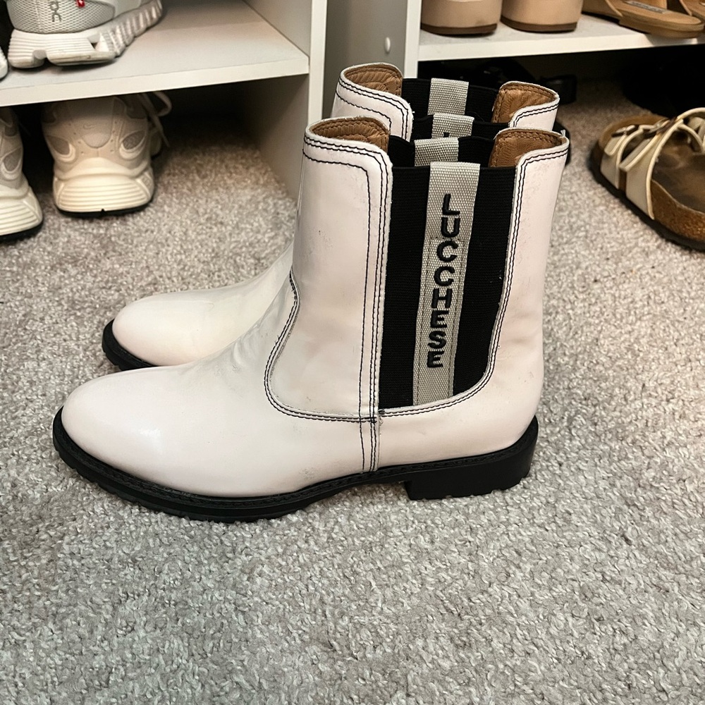 Lucchese Ivory and Black Leather Boots - Picture 3 of 4